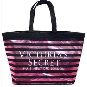 Victoria Secret Metallic Striped Canvas Tote
